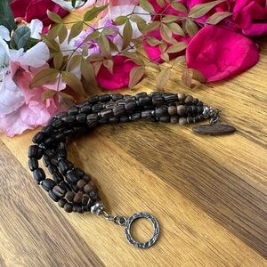 Silpada palm  Wood Beaded  and sterling silver bracelet 8”